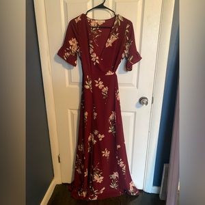 Burgundy floral flowy maxi dress